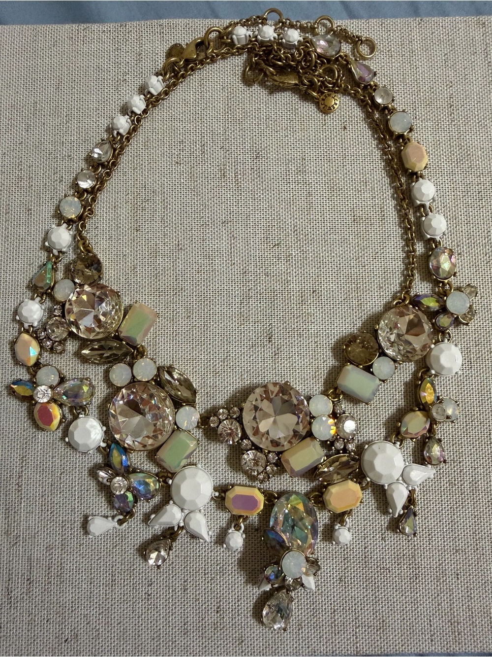 J.CREW Signed Iridescent Aurora Crystal Rhinestone Opal Statement Necklace Y2K